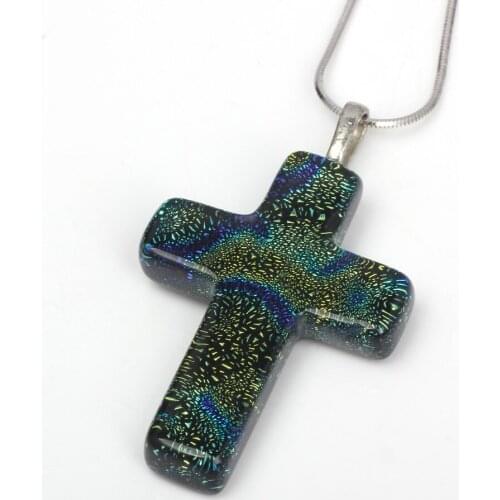 OlingArt Colorful gold foil Royal green Jewelry Pendant Limited edition cross Lampwork Glass Pendant for Necklace NEW 2018