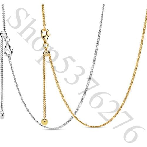 Authentic 925 Sterling Silver Curb Fashion Chain Necklace Fit Pandora Women Bead Charm Gift DIY Jewelry