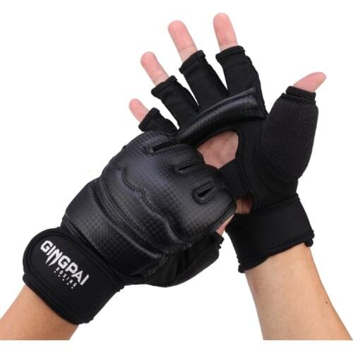 Taekwondo gloves PU WTF approved Child adult Karate hand protectors half finger boxing glove MMA gloves Punching bag black TKD