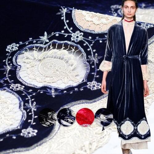 Pearlsilk Pierced Embroider Velvet Silk Garment Materials Spring Dress DIY clothes fabrics Freeshipping