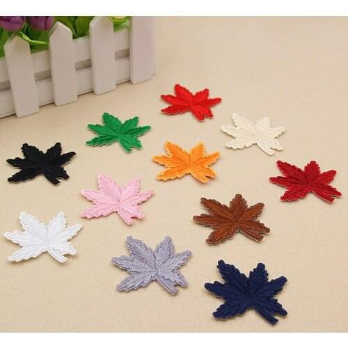 PGY Plant Embroidery Fabric Patches Iron on Sew on Patch Maple Leaf Stickers Decoration Applique Craft Sewing Repair Parches