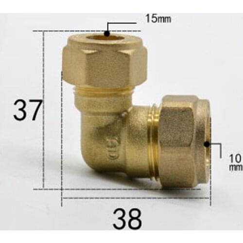 Fit Tube OD 15mm Turn to Fit Tube OD 10mm Reducer Brass Compression Fitting Union Elbow Connector