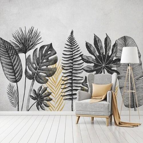 Custom Mural Wallpaper European Style Retro Nostalgic 3D Black Banana Leaf Living Room Background Wall Decor Papel De Parede 3 D