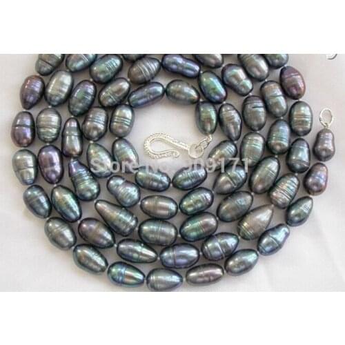 Stunning long 50" big 12mm baroque black freshwater cultured pearl necklace