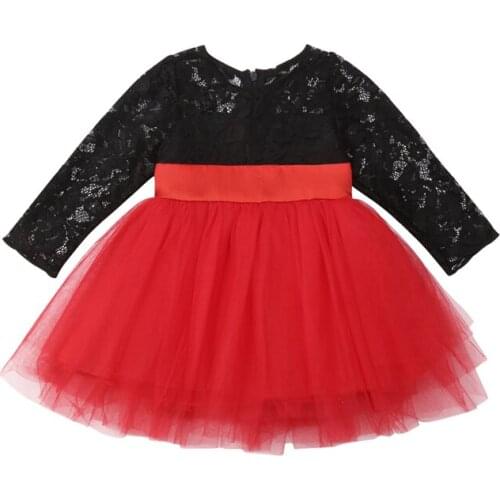 Xmas Princess Kids Baby Girls Clothes Lace Flower Dress Bow Tutu Patchwork Tutu Party Birthday Dresses Clothing