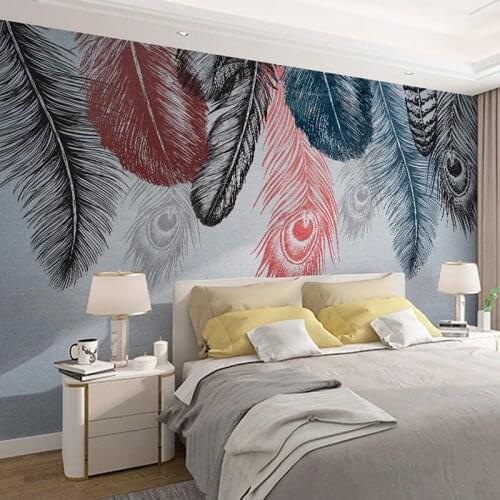 Custom Self-adhesive Wallpaper Murals Nordic Fashion Colored Feather 3D Art Mural Modern Living Room Restaurant Wall Painting