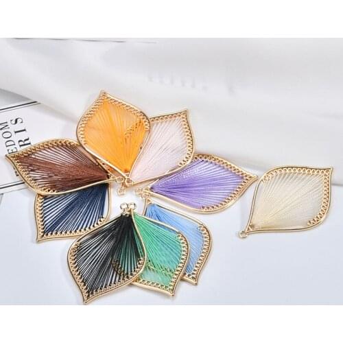 Diy jewelry making 12pcs/lot color leaves shape alloy,Cotton thread materials charms earring pendants accessory