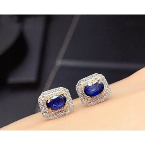 Classic 100% 925 Sterling Silver Earring Oval Cut Natural Sapphire Created Moissanite Party Ear Studs Earrings Fine Jewelry