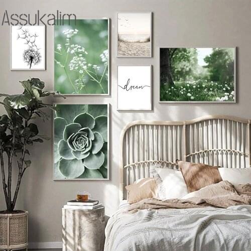 Succulent Plants Canvas Poster Dandelion Print Beach Landscape Painting Grass Posters Nordic Wall Pictures For Living Room Decor