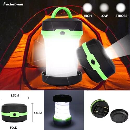 LED Multifunctional Telescopic Folding Camping Light Lantern Portable Mini Tent Emergency Light Pocket Flashlight AA Battery