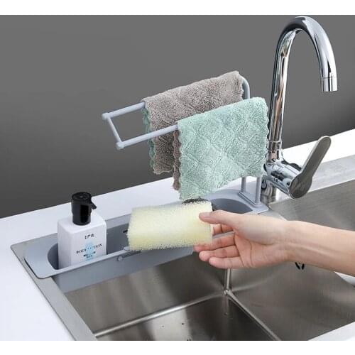 Telescopic Sink Shelf Soap Sponge Drain Rack Storage Basket Faucet Holder Adjustable Bathroom Holder Sink For Home Kitchen