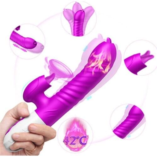 Telescopic Rotating Dildo Vibrating Female Masturbation Vagina Sucking Wand Vibrator Oral Suction Clitoris Stimulation Sex Toys