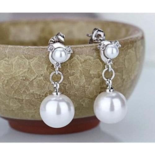 TJP Trendy Rose Gold Pearl Female Drop Earrings For Lady Jewelry New Fashion Silver Plated Earrings For Women Accessories