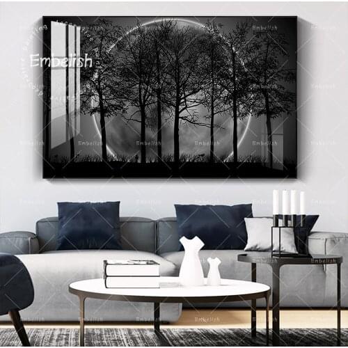 Embelish 1 Pieces HD Print On Canvas Painting For Home Decor Black White Moon Night Wall Art Posters Living Room Framed Pictures