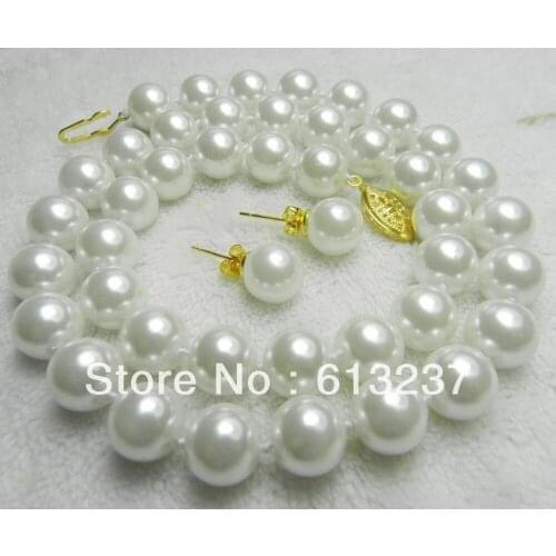 High quality 8mm white simulated-pearl shell round beads necklace earrings jewelry set for women weddings gifts 18inch GE4003