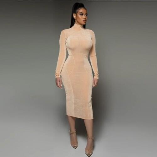 XLLAIS Long Sleeve Fall And Winter Madi DressTurtleneck Slim Nude Robe Sexy Patchwork Design Women Birthday Wedding Club Outfits