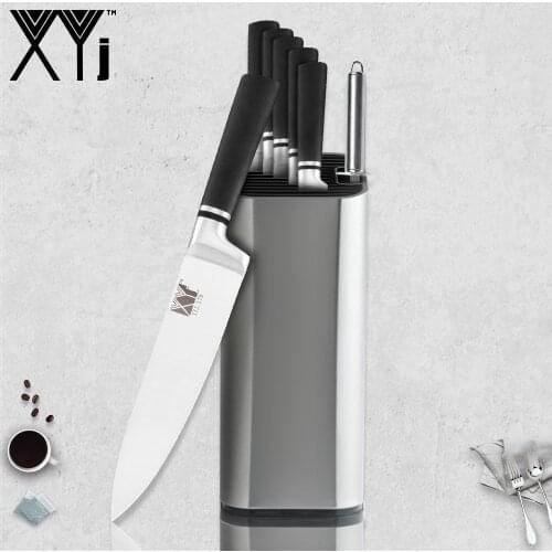 XYj Japanese Stainless Steel Kitchen Knife 8" Paring Utility Santoku Chef Slicing Bread Knives Sharpener Bar Knife Holder