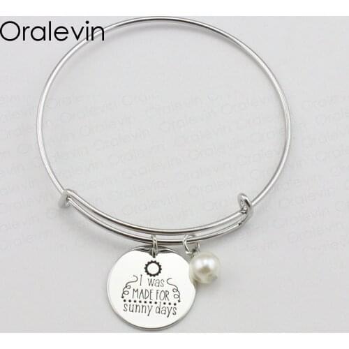 I WAS MADE FOR SUNNY DAYS Inspirational Engraved Custom Pendant Expandable Wire Bracelet Bangle Gift Jewelry,10Pcs/Lot, #LN1762B