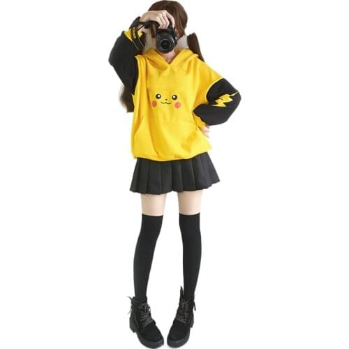 Japanese Anime Kawaii Pikachu Sweatshirt Hoodies 2021 Cute Pokemon Long Sleeve Women Hoodie Winter Woman Harajuku Clothes Tops