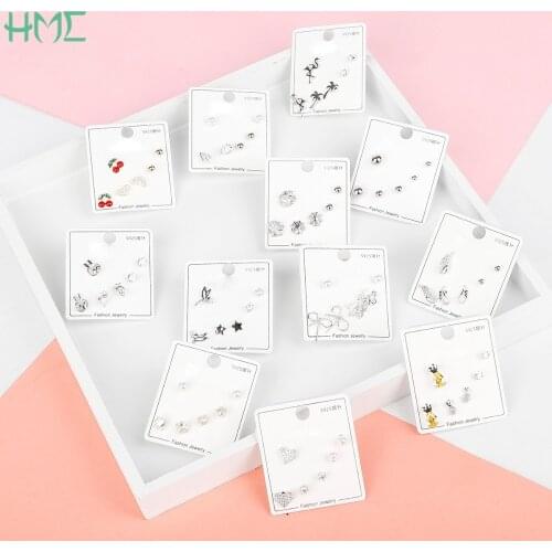 Genuine Needle Sweet Cubic Zircon Cherry Pineapple Mini Crystal Cartilage Stud Earrings for Women Ear Piercing 3Pair/Set