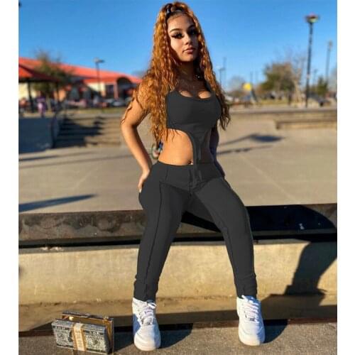 2021 New Women Sleeveless Ribbed Tank Tops + Long Trousers Skinny Fit Irregular Cut High Waist Summer Clothing 2 Piece Set