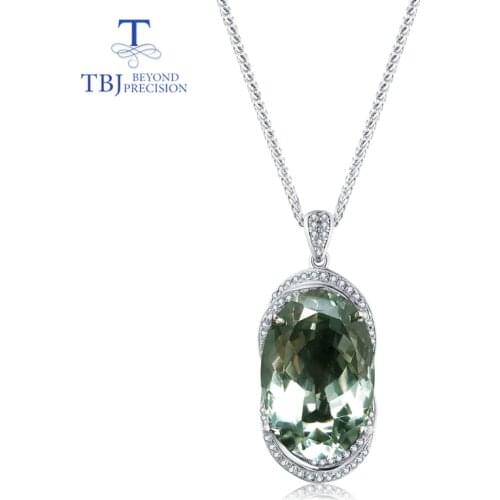 TBJ,green amethyst prasiolite pendant natural big gemstone 925 sterling silver,fine jewelry for women & girl gifts