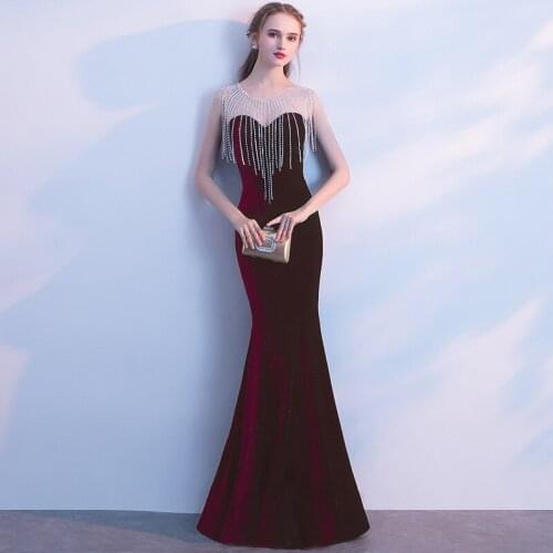 Mermaid Elegant Dress for Female Banquet Long Sleeveless Velvet Self-cultivation Ball Annual Birthday Party Purple Dress K071