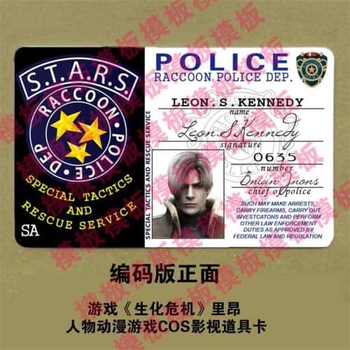 Cosplay Stars RACCOON Police Dep Leon/Chris/Jill/Rebecca/Billy/Claire/Carlos PVC Card Role Playing Cosplay Props Custom Made