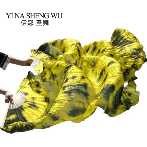 100% Silk Mixed Colors Belly Dance Fans Handmade Tie Dyed Silk Fans Multicolor 1 Pair 180x90cm Women Belly Dance Silk Long Fans