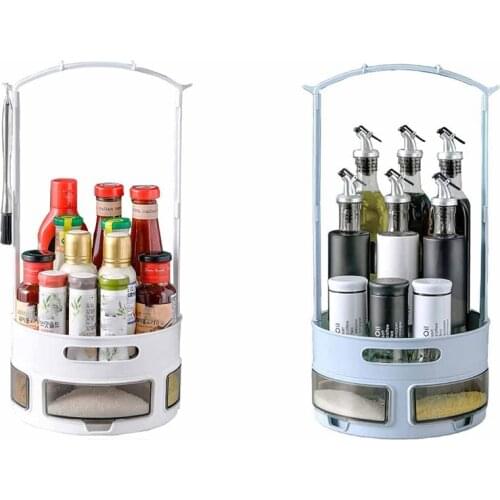 2-Layer 360-Degree Transparent Spice Rack Storage Box, Suitable For Cabinet Storage Containers, With 4 Compartments