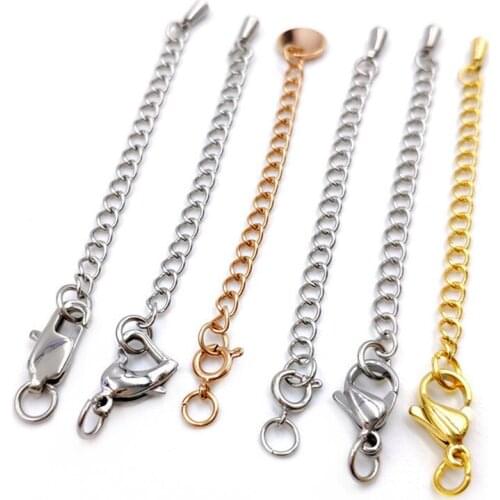 20pcs 316Lstainless steel Extension Tail Chains with Clasps+pendant Connector For DIY Jewelry Making