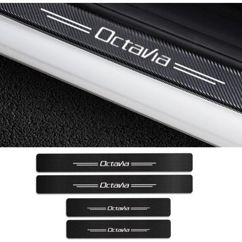 4pcs Set Car Door Sill Protector Stickers For Skoda Octavia 2 A7 A5 Fabia 3 Rapid Accessories Anti Scratch Carbon Fiber Sticker