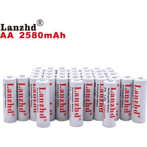 40pcs AA rechargeable batteries AA 1.2V lithium battery Pro AA 2580mAh 1.2 V NI-MH For flashlight toy preheated battery 2A 1.2V