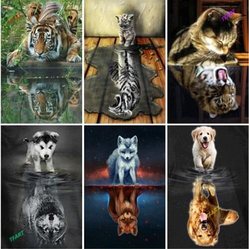 5D DIY Dog Diamond Painting Animal Cartoon Full Drill Square Round Tiger Cat Diamond Art Embroidery Cross Stitch Home Decoration