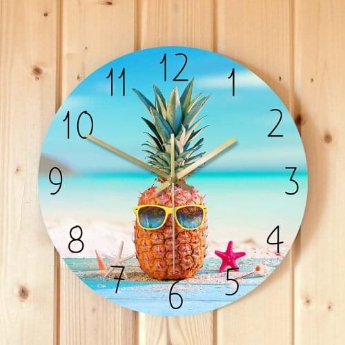 Pineapple Wall Clock Pineapple With Sunglass On Seahore Summer Wall Clock Botannical Fruit Kitchen Dinning Room Art Decor Gift