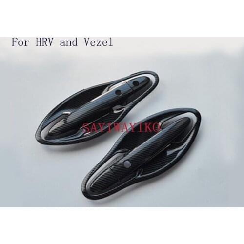 CAR STYLING Car Door Handles Cover Trim Carbon Fiber Exterior Car Styling Door Handle Bowl For Honda HRV HR-V Vezel 2014-2017