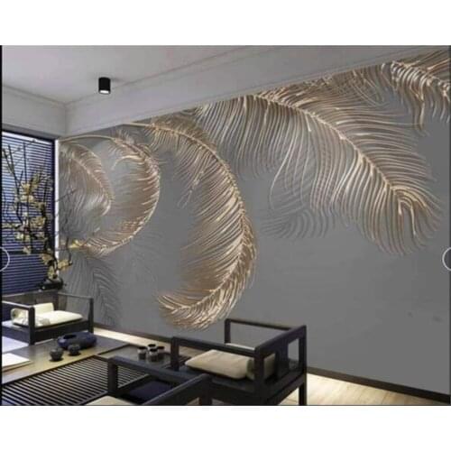 Beibehang Customized new light luxury feather gold embossed line TV background wall wall papers home decor papel de parede 3d