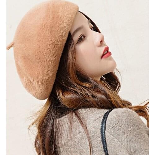 Womens Beret Hat Solid Color Classic French Style Winter Warm Cap Outdoor Hat