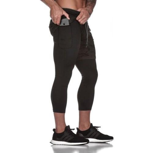 New Sporting Pants Men Elastic Breathable Two Piece Running Training Pants Gyms Ankle-Length Pants Quick-drying Men Black Pants