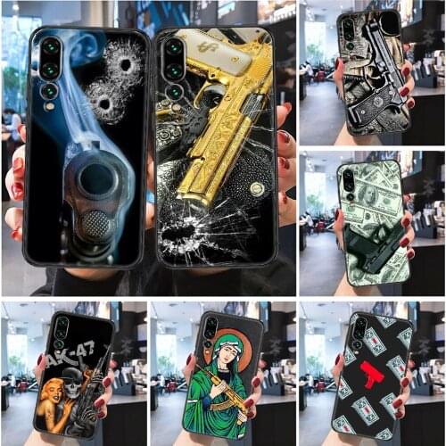 AK47 Gun firearms Desert Eagle money Phone case For Huawei Honor 6 7 8 9 10 10i 20 A C X Lite Pro Play Frosted black luxury