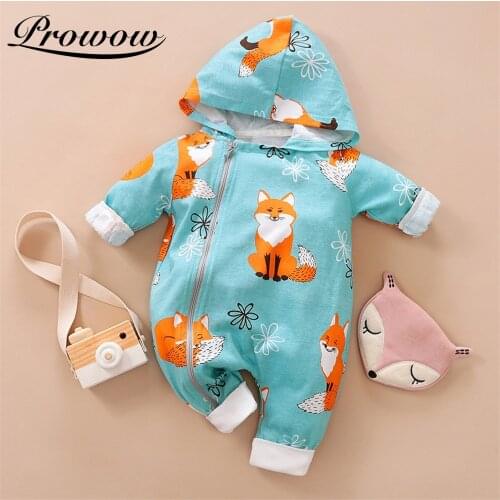 Prowow Babys Rompers Fox Boy Baby Sleepwear For Newborns Zipper Hooded Jumpsuits For Kids Clothes Cartoon Baby Girls Sleepwear