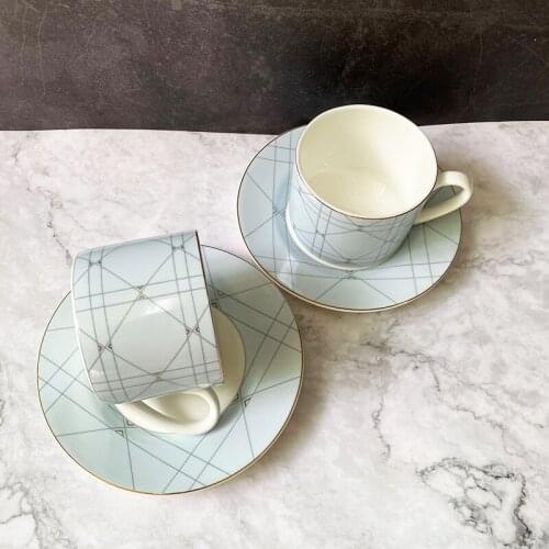Elegant style catering bone china cup multi-style simple ceramic coffee cup and saucer dish with pattern 2 set with box
