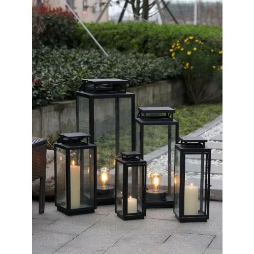 European-Style Retro Iron Art Glass Windproof Candles Decoration Courtyard Candlestick