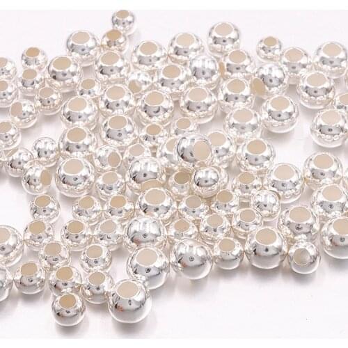 925 Sterling Silver Smooth Loose Round Beads needlework for Jewelry Making diy bracelet Charm Accessories Gift Design necklace
