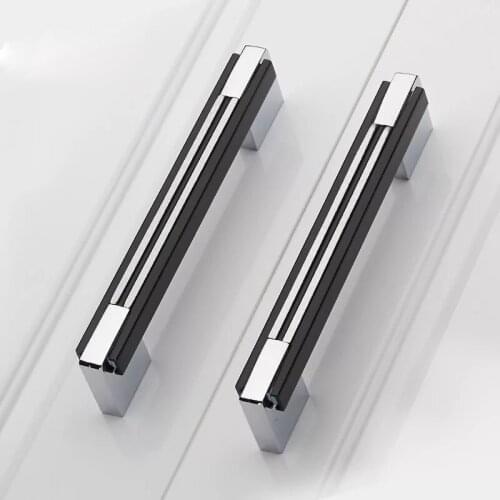 6.3"Black kichen cabinet handle Chrome dresser cupboard pulls Shiny silver wardrobe drawer furniture knob Shoe closet knobs128mm