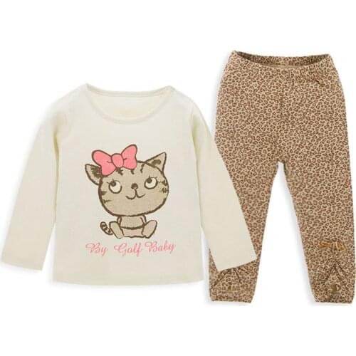 Kavkas 2 Pcs/lot Kids Girl Clothes Set Long Sleeve Cotton Lovely Cat Children Clothes