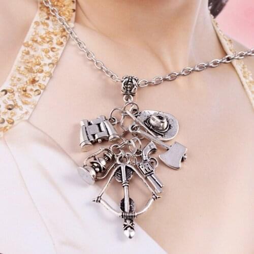 The Walking Dead necklace Zombie hat telescope bow and arrow gun axe water Five-in-one necklace men and women jewelry gift