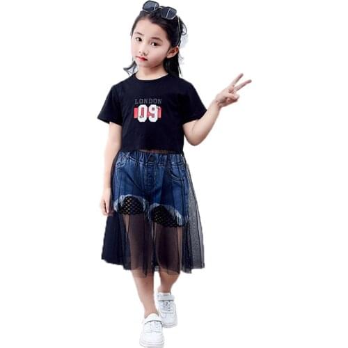 Fashion Baby Girls Dress And Denim Shorts Suit Summer Girls Short Sleeve Mesh Dresses Shorts Clothes Sets Children Clothing Set