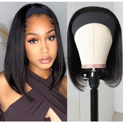 Bob Headband Wig Human Hair Short Silky Straight Human Hair Headband Wig Bob Machine Made Daily Party Cosplay Use