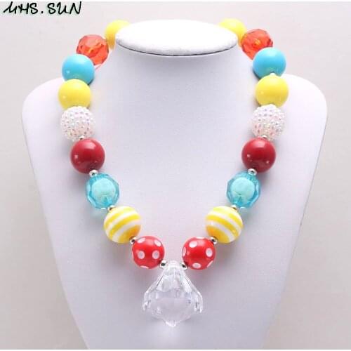 MHS.SUN cute baby girls fashion beaded necklace with big waterdrop pendant diy children bubblegum jewelry choker for party gift
